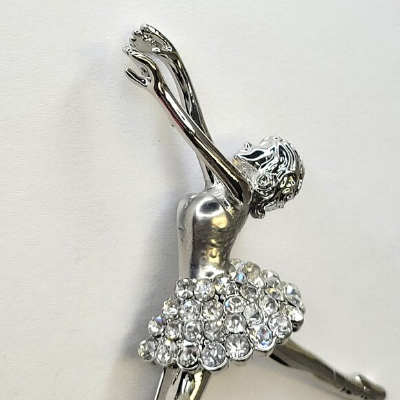 Rhinestone Ballet Dance Brooch Pin Silver tone Dancer Brooch - Picture 10 of 13